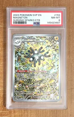 Pokemon, Surging Sparks, Magneton SIR ETB Promo Card #159, PSA 8 - Image 1