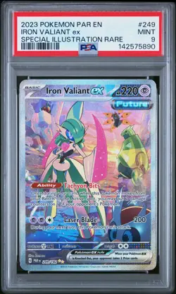 2023 POKEMON PAR EN-PARADOX RIFT SPECIAL ILLUSTRATION RARE IRON VALIANT EX PSA 9 - Image 1