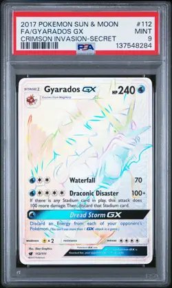 2017 POKEMON SUN & MOON CRIMSON INVASION SECRET #112 FULL ART/GYARADOS GX PSA 9 - Image 1