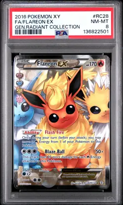 2016 POKEMON XY GENERATIONS RADIANT COLL #RC28 FULL ART/FLAREON EX PSA 8 - Image 1