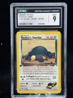Rocket’s Snorlax #33 1st Edition Gym Heroes 2000 Pokemon CGC 9 💤 - Image 1