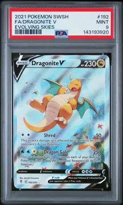 2021 POKEMON SWORD & SHIELD EVOLVING SKIES #192 FULL ART/DRAGONITE V PSA 9 - Image 1