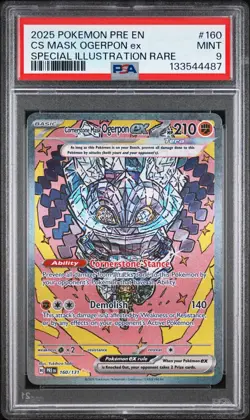 2025 POKEMON PRE EN CS MASK OGERPON EX SPECIAL ILLUSTRATION RARE #160 PSA 9 - Image 1