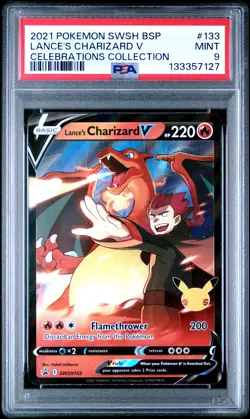 2021 POKEMON SWSH BLACK STAR PROMO CELEBRATIONS COLL LANCE'S CHARIZARD V PSA 9 - Image 1