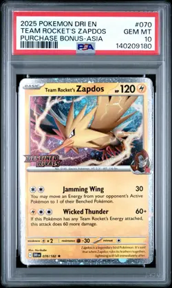 2025 POKEMON DRI EN-DESTINED RIVALS #070 TEAM ROCKET'S ZAPDOS PSA 10 - Image 1