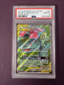 2019 POKEMON SUN & MOON TEAM UP #159 FULL ART/CELEBI & VENUSAUR GX PSA 10 - Image 1