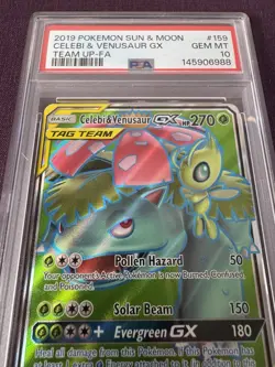 2019 POKEMON SUN & MOON TEAM UP #159 FULL ART/CELEBI & VENUSAUR GX PSA 10 - Image 3