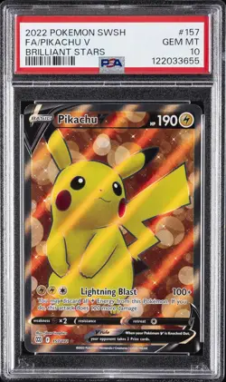 2022 POKEMON SWORD & SHIELD BRILLIANT STARS #157 FULL ART/PIKACHU V PSA 10 - Image 1