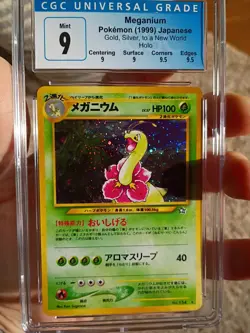 CGC 9 Meganium Pokemon Japanese Gold,Silver, New World Holo - Image 1