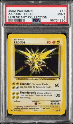 2002 POKEMON LEGENDARY COLLECTION #19 ZAPDOS-HOLO PSA 9 - Image 1