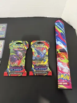 POKEMON PHANTASMAL FLAMES LOT - 2 Sleeved Packs - 1 Mat-6 Trading Cards As Shows - Image 2