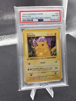 Pokemon Card 1st Edition Base Shadowless PSA 8 Yellow Cheeks Pikachu - Image 1