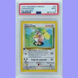 Pokemon 1st Edition Base Set French Farfetch’d (Canarticho) 27/102 PSA 9 MINT - Image 1