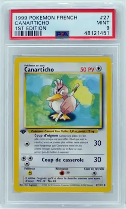 Pokemon 1st Edition Base Set French Farfetch’d (Canarticho) 27/102 PSA 9 MINT - Image 3