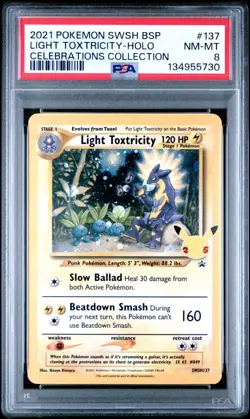 2021 POKEMON SWSH BLACK STAR PROMO CELEBRATIONS COLL LIGHT TOXTRICITY-HOLO PSA 8 - Image 1