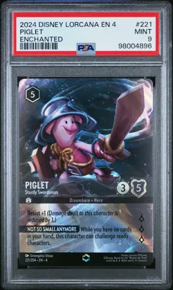 2024 DISNEY LORCANA EN 4-URSULA'S RETURN #221 PIGLET - STURDY SWORDSMAN PSA 9 - Image 1