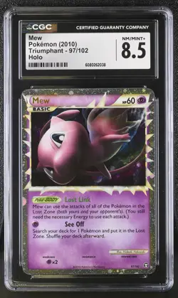 CGC 8.5 Mew 2010 Triumphant 97/102 Holo Pokemon Card - Image 1