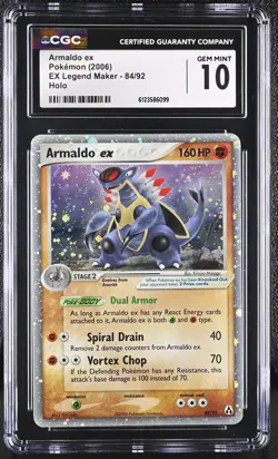 CGC 10 GEM MINT Armaldo ex 2006 EX Legend Maker 84/92 Holo Pokemon Card - Image 1