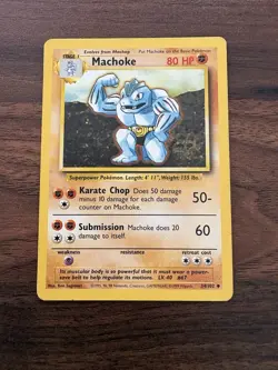 Machoke 34/102 Base Set Pokemon Card Uncommon Unlimited Ed. 1999 MP - Image 1