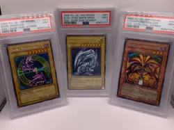 Yu-Gi-Oh! PSA 9 MINT Blue-Eyes, Dark Magician, Exodia Set (DDS 001, 002, 003) - Image 1