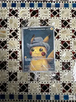 Pokemon Van Gogh Pikachu Grey Felt Hat Sealed, Promo SVP085 Card - Image 1