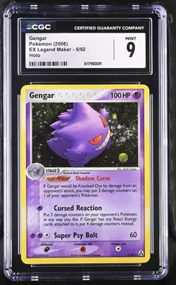 CGC 9 MINT Gengar 2006 EX Legend Maker 5/92 Holo Pokemon Card - Image 1