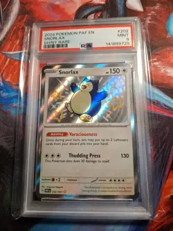 Pokemon TCG Snorlax 202/091 Shiny Holo Rare Paldean Fates PSA 9 - Image 1
