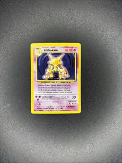Pokemon Alakazam 1/102 Base Set Holo Rare 1999 WOTC Unlimited HP Crease - Image 1