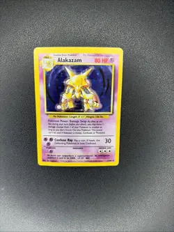 Pokemon Alakazam 1/102 Base Set Holo Rare 1999 WOTC Unlimited HP Crease - Image 2