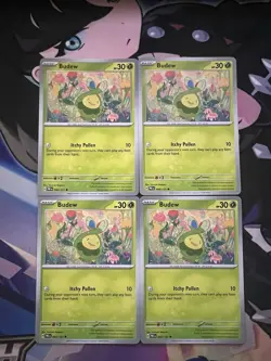 4x Budew 004/131 x4 - NM Prismatic Evolutions Pokemon Playset - Image 1