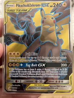 Pokemon TCG Holo Ultra Rare Full Art Zekrom and Pikachu GX Card 162/181 Team Up - Image 1