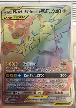 Pokemon Pikachu & Zekrom GX Team Up Card 184/181 Secret Rare SM Rainbow Holo - Image 1
