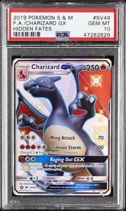 2019 POKEMON SUN & MOON HIDDEN FATES #SV49 FULL ART/CHARIZARD GX PSA 10 - Image 1