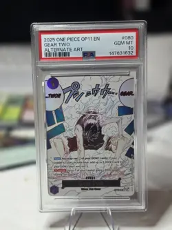 One Piece Gear Two (Alternate Art) OP11-080 A Fist of Divine Speed Foil PSA 10 - Image 1