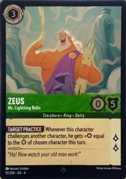 92/204 ZEUS MR. LIGHTNING BOLTS FOIL SUPER RARE DISNEY LORCANA CARD - Image 1