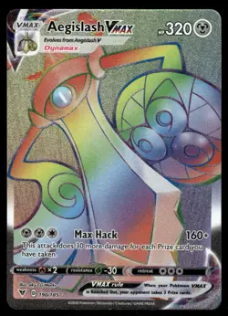 Pokemon Cards Aegislash VMAX 190/185 Vivid Voltage Rare Rainbow NM - Image 1