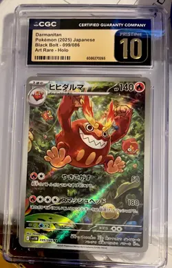 CGC 10 Pristine Darmanitan 099/086 AR Art Rare Black Bolt sv11B Pokemon Card - Image 1