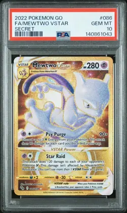 PSA 10 Mewtwo VSTAR Secret Gold 086/078 Pokemon GO Card Holo 2022 Gem Mint - Image 1