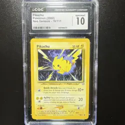 CGC 10 Gem Mint Pikachu Neo Genesis 70/111 Unlimited Regular 2000 Pokemon Card - Image 1