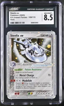 CGC 8.5 Steelix ex 2005 EX Unseen Forces 109/115 Holo SWIRL Pokemon Card - Image 1