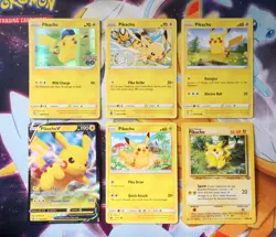 Pokemon Pikachu 6 Card Lot 1 V Promo, 1 Holo, 1 LP Vintage 5 NM Condition Modern - Image 1