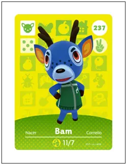 237 Bam, Animal Crossing Amiibo Card - Series 3, Authentic, NM - Image 1