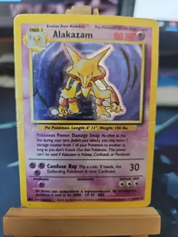 Pokemon Alakazam TCG Card 1/102 Base Set, Unlimited Holo Rare DMG - Image 1