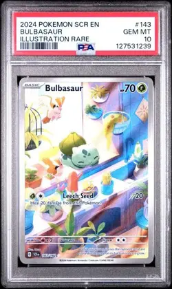 Pokemon TCG Bulbasaur Stellar Crown Illustration Rare Card 143/142 PSA 10 - Image 1