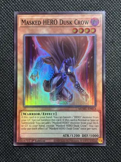 YuGiOh! Maze Of Muertos Masked HERO Dusk Crow MZMU-EN014 Super Rare 1st Edition - Image 1