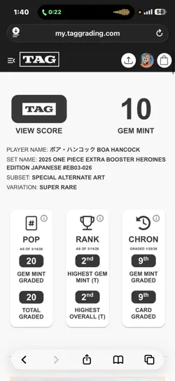 TAG 10 Boa Hancock EB03-026 SR Heroines Edition ONE PIECE Card Japanese NM - Image 3