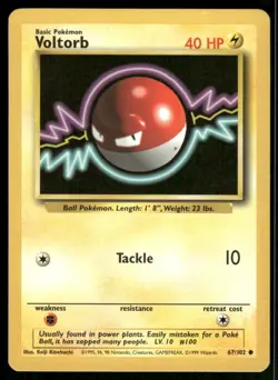 Voltorb 1999 Base Set Unlimited WOTC Vintage Pokemon Card 67/102 (LP) - Image 1