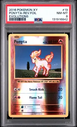 2016 POKEMON XY EVOLUTIONS #19 PONYTA-REVERSE FOIL PSA 8 - Image 1