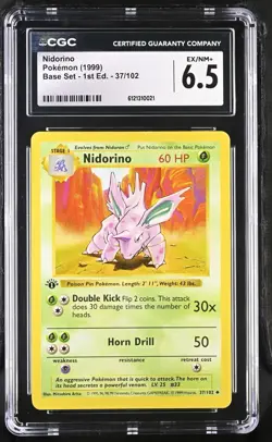 Pokemon English Nidorino 37/102 1999 Base Set - 1st Edition CGC 6.5 Vintage - Image 1