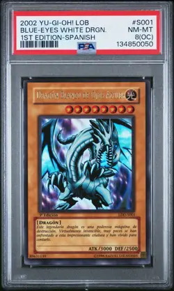 Yu-Gi-Oh! Blue Eyes White Dragon LOB 1st Edition Spanish LDD-S001 PSA 8(OC) - Image 1